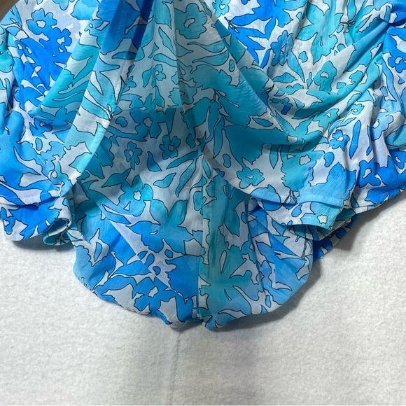 Jennifer Lopez Blouse Women's L Blue Floral Semi Sheer Kimono Sleeves Flowy Top - Picture 6 of 12